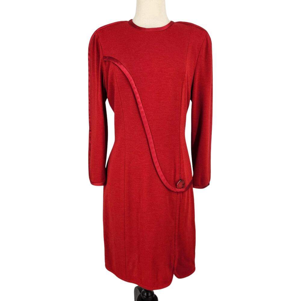 Vintage 80s Bill Blass Dress 100% Wool Shift Sheath DRess Rounded Shoulder SZ 8